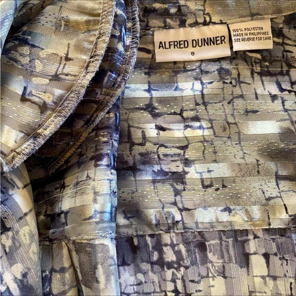 Vintage Top Metallic Blouse Button Up Shirt Geo Print w/Shoulder Pads Size 8 - Picture 6 of 7